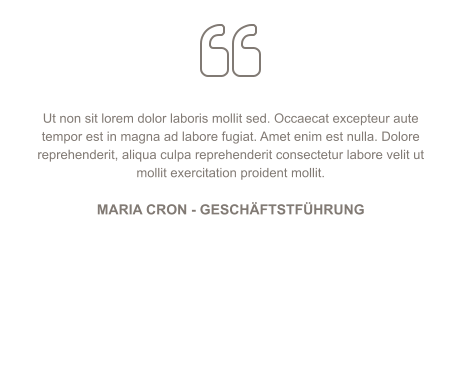   Ut non sit lorem dolor laboris mollit sed. Occaecat excepteur aute tempor est in magna ad labore fugiat. Amet enim est nulla. Dolore reprehenderit, aliqua culpa reprehenderit consectetur labore velit ut mollit exercitation proident mollit.  MARIA CRON - GESCHÄFTSTFÜHRUNG